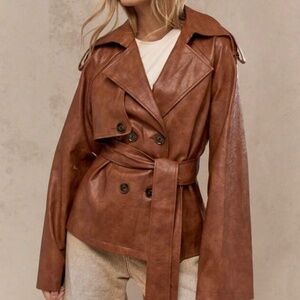 MISSGUIDED Luxury Cropped Trench Jacket Premium Faux Leather Double Breasted
